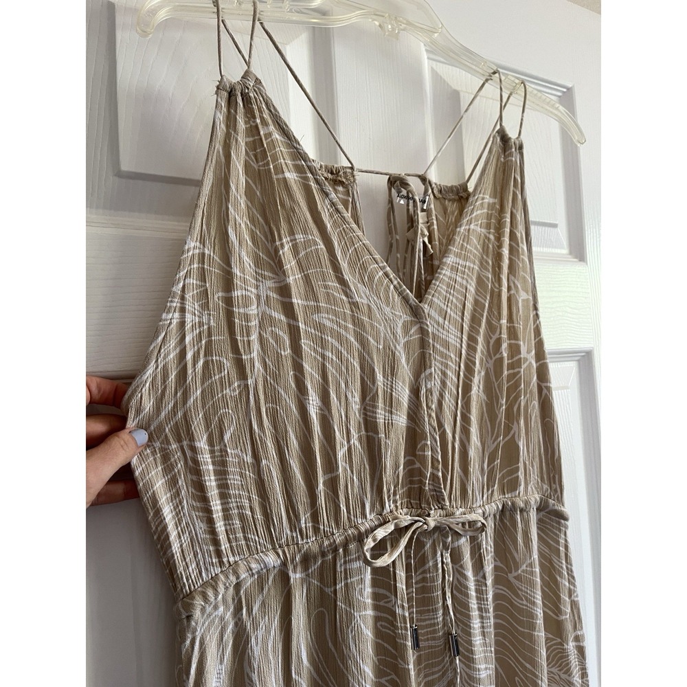 Beach cover up maxi dress sheer v neck lighweight tan drawstring NEW L - Picture 4 of 13